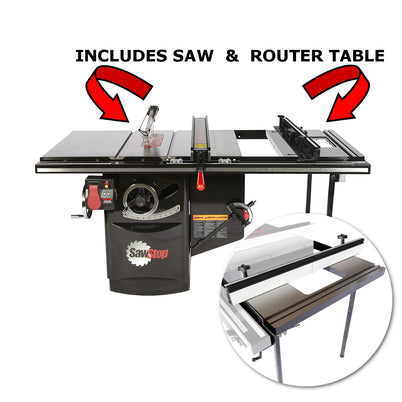 SawStop Industrial Cabinet Saw & Router Table with 36" T Glide Fence