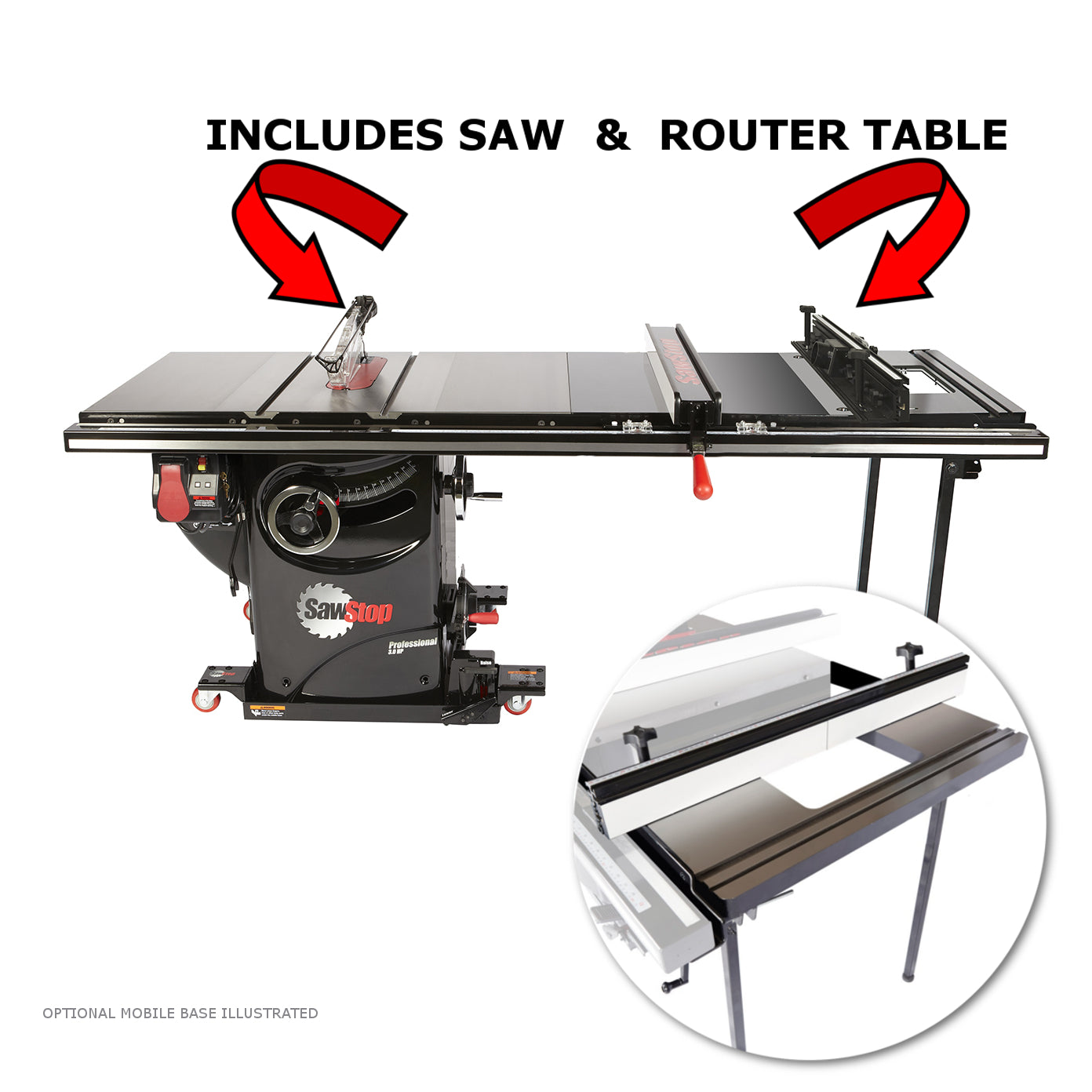 SawStop Professional Cabinet Saw & Router Table with 52” T Glide Fence